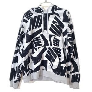 Nike Men's Sportswear All Over Print Futura Club Pullover Hoodie Size L Black